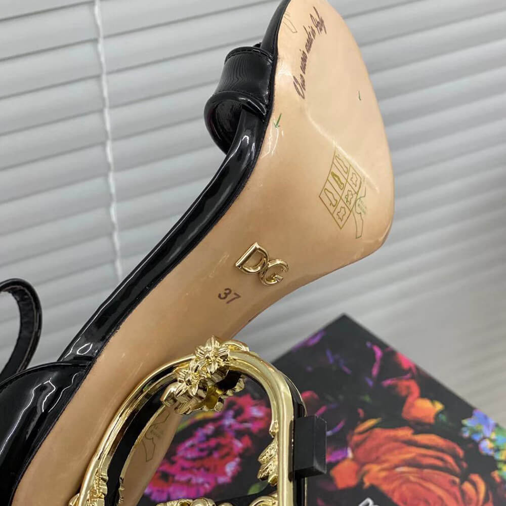 DOLCE & GBBANA Polished calfskin sandals with DG baroque heel