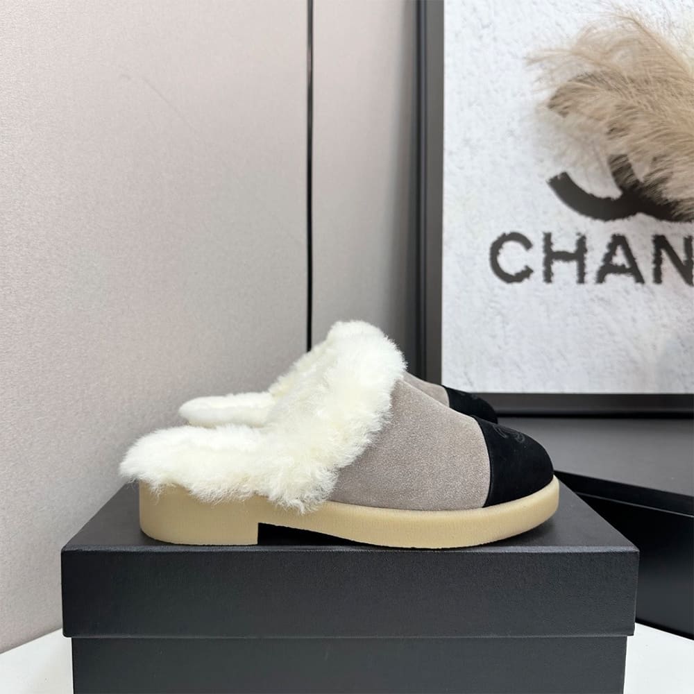Ch**el Suede Shearling Mules